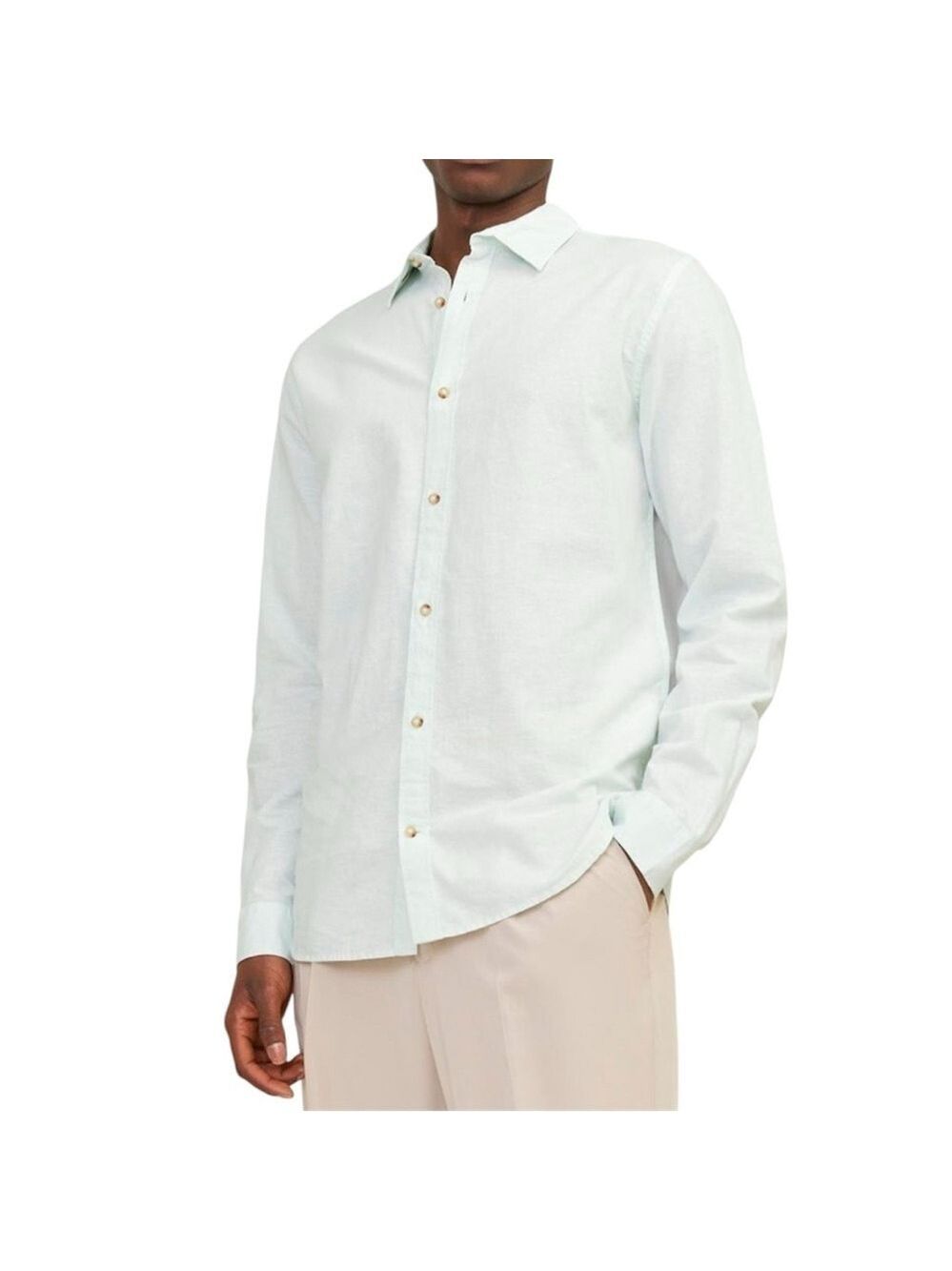 Jack & Jones Linen Summer Lightweight Button Up Casual Shirt in Soothing Seas